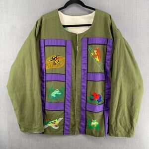 Handmade Artsy Bohemian Lagenlook Quilted Embroidered Painted Jacket One Size